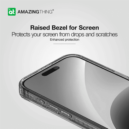 Phone case with raised bezel for screen protection, featuring the 'Amazing Thing' brand.