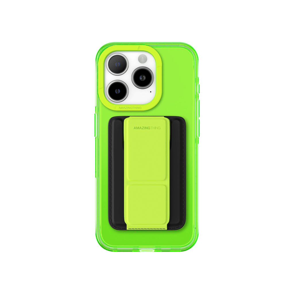 Green phone case with card holder on a white background
