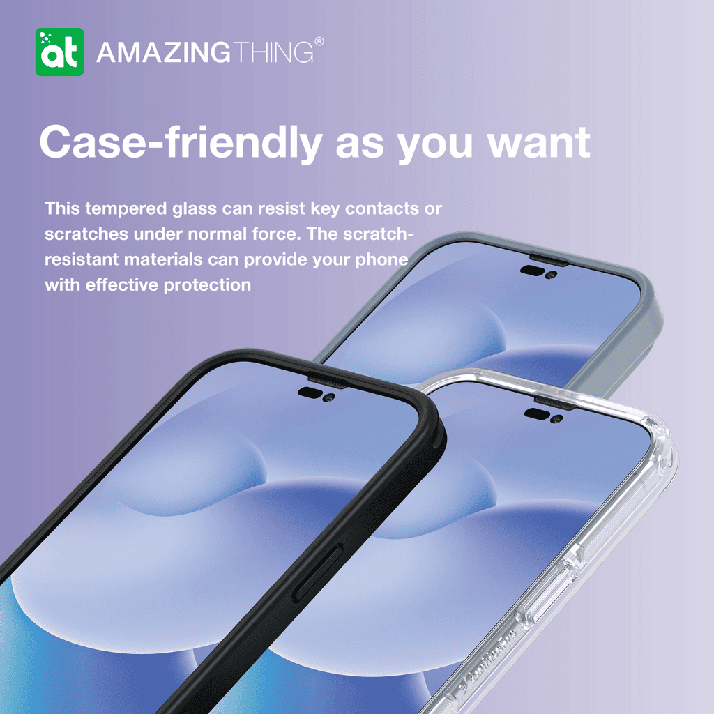 Phone case with 'Amazing Thing' branding on a light purple background