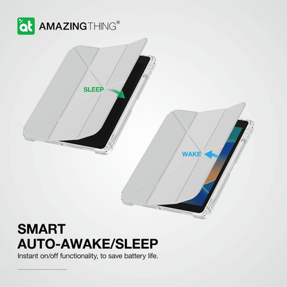 Smart phone case with 'Sleep' and 'Wake' features on a white background, featuring the Amazing Thing logo.