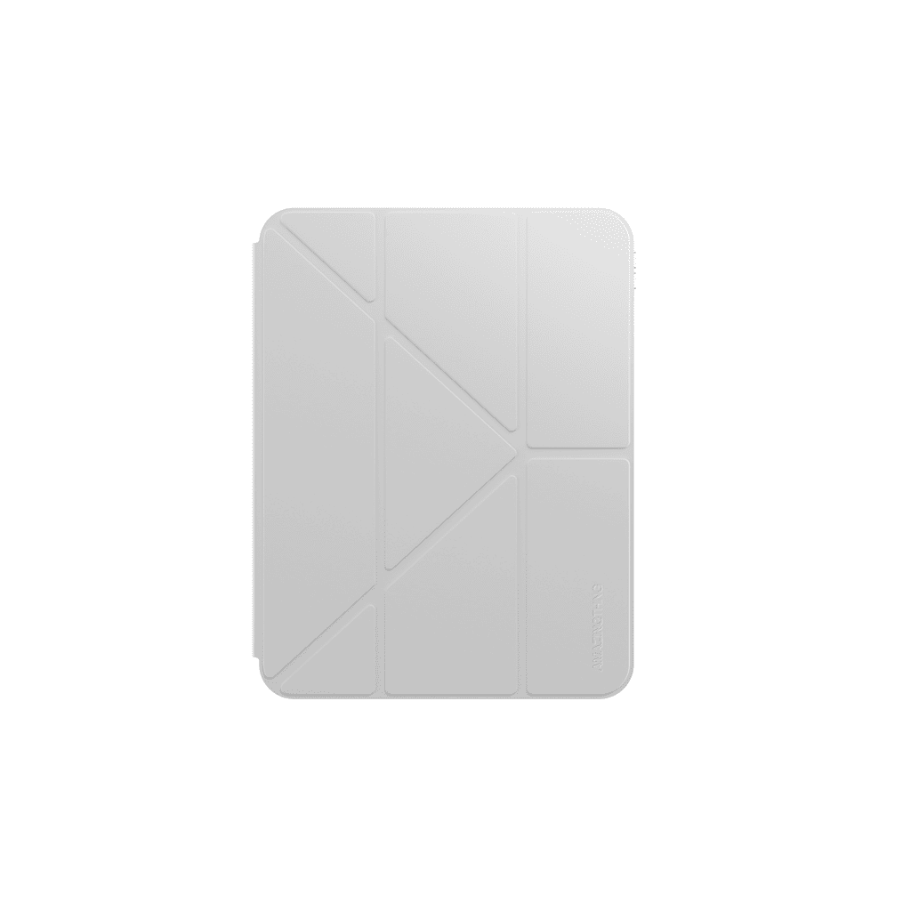 White square object with geometric design on a white background