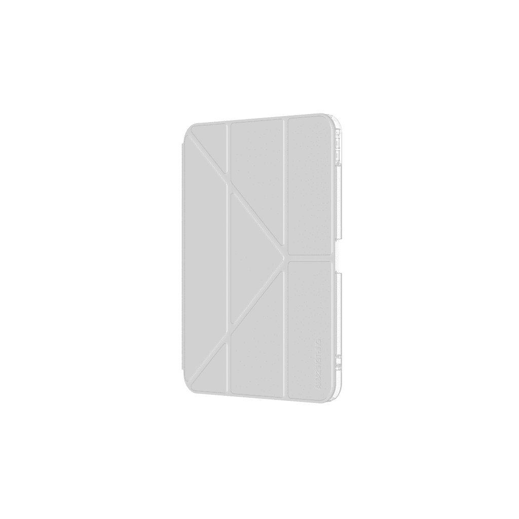 White tablet case with geometric design on a white background