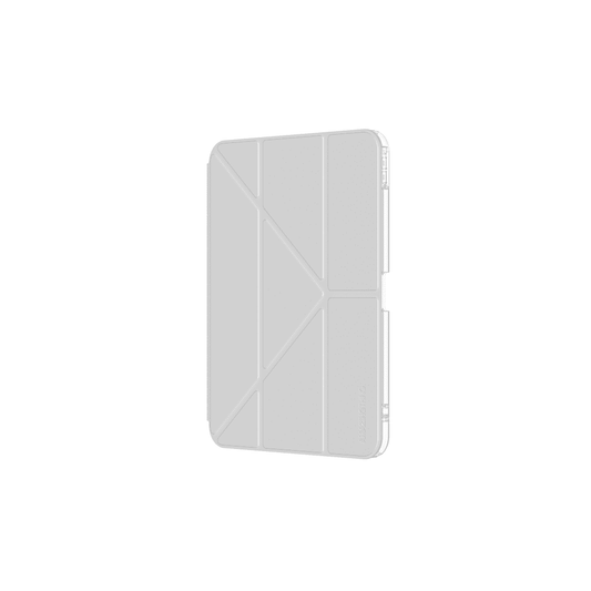 White tablet case with geometric design on a white background