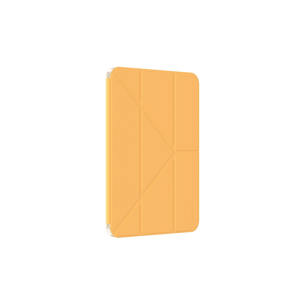 Yellow geometric-patterned case on a white background