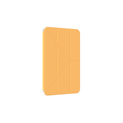 Yellow geometric-patterned case on a white background