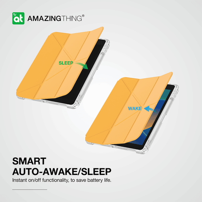 Smart phone case with 'Sleep' and 'Wake' features on a white background, featuring the Amazing Thing logo.