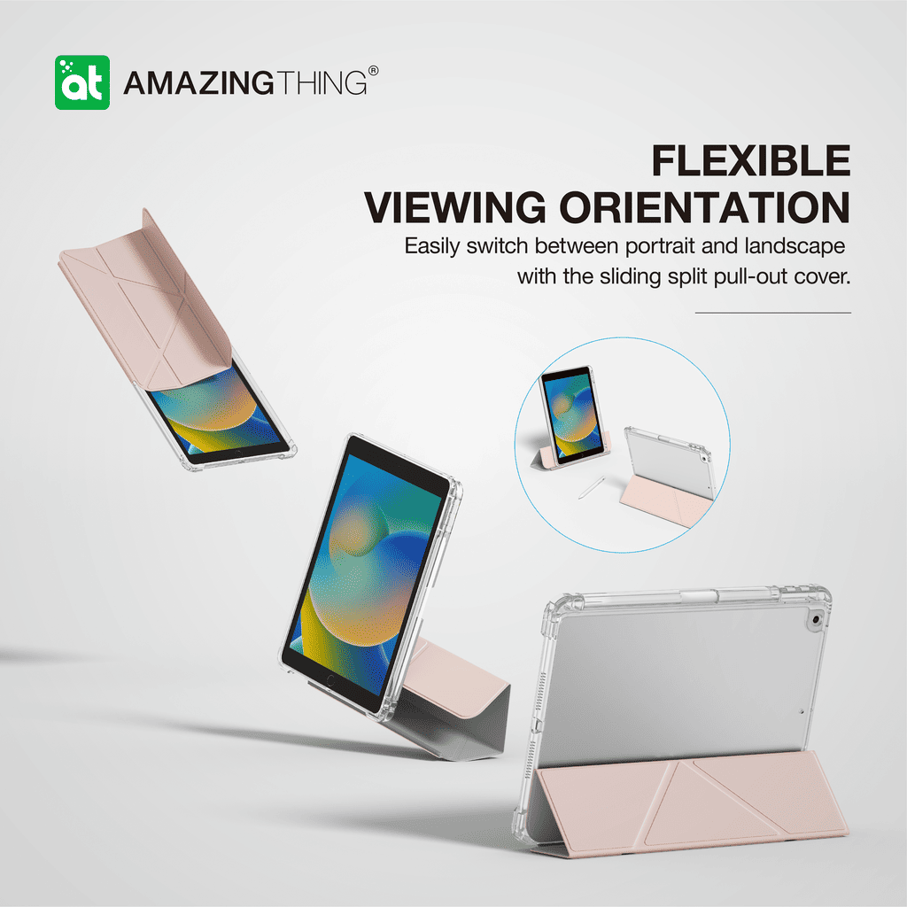 Tablet with a cover displaying 'Amazing Thing' brand, showing flexible viewing orientation.