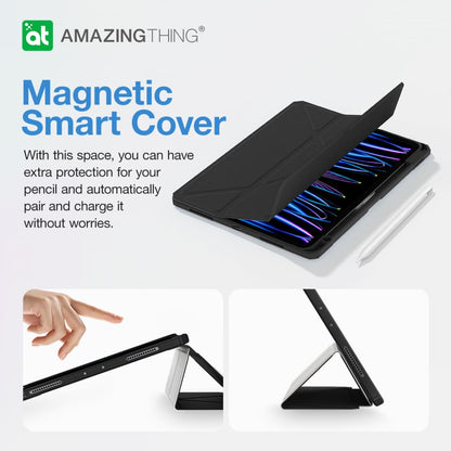 Magnetic smart cover for a tablet with 'Amazing Thing' branding, showing a hand interacting with the device.