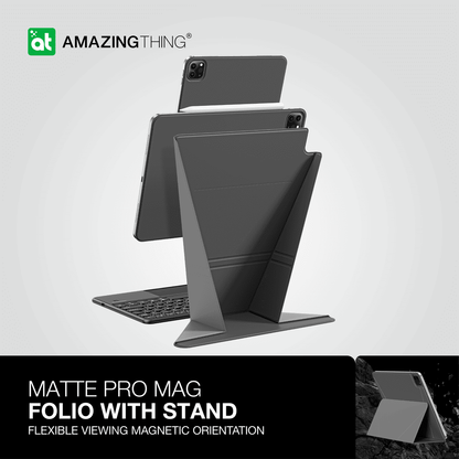 Gray tablet folio with stand and keyboard by Amazing Thing on a white background
