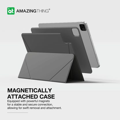 Gray magnetic case for a tablet with 'Amazing Thing' branding on a light gray background