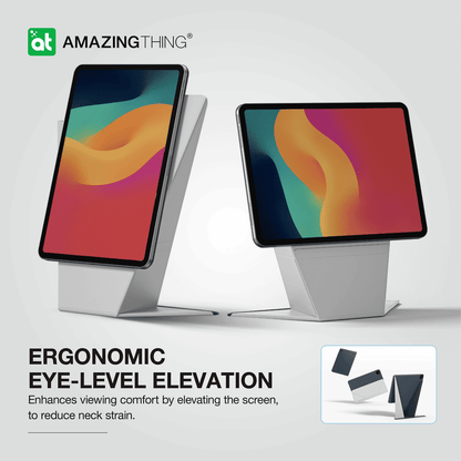 Two tablets on stands with colorful screens and 'Amazing Thing' branding on a light gray background.