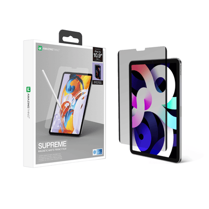 Screen protector packaging for iPad with a colorful display on a white background