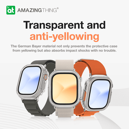 Three smartwatches with protective cases on a white background, featuring the brand 'Amazing Thing'.