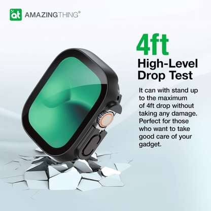 Smartphone with stand on破碎玻璃, featuring 'Amazing Thing' branding and text about drop test.