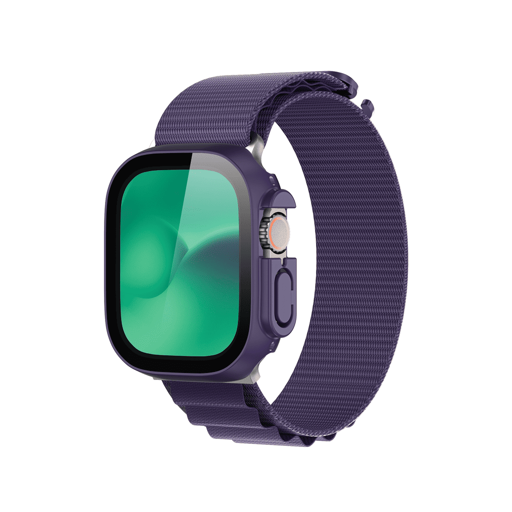 Smartwatch with a purple band on a white background