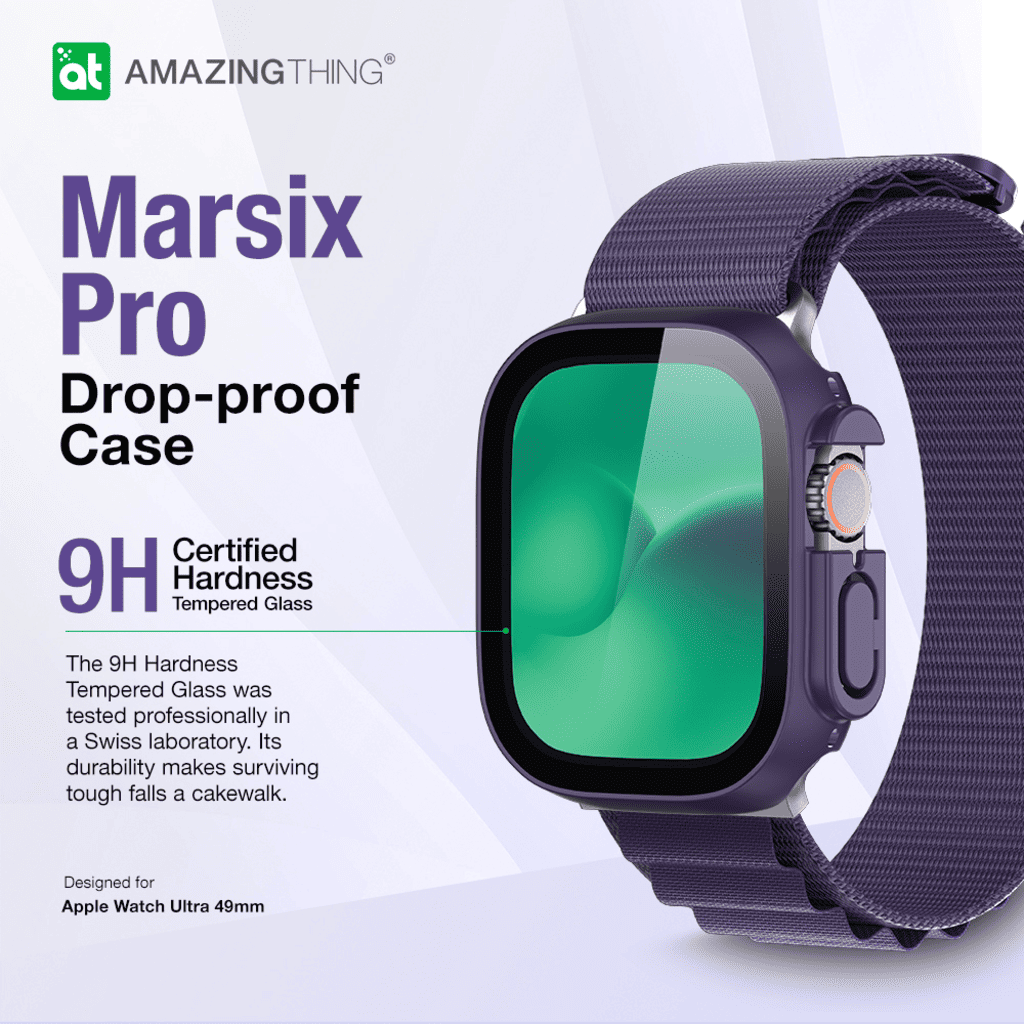Smartwatch with a drop-proof case on a white background, featuring the brand 'Amazing Thing'.