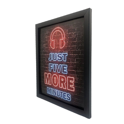 Vibrant Neon Game Wall Art with Frame - "Just Five More Minutes"