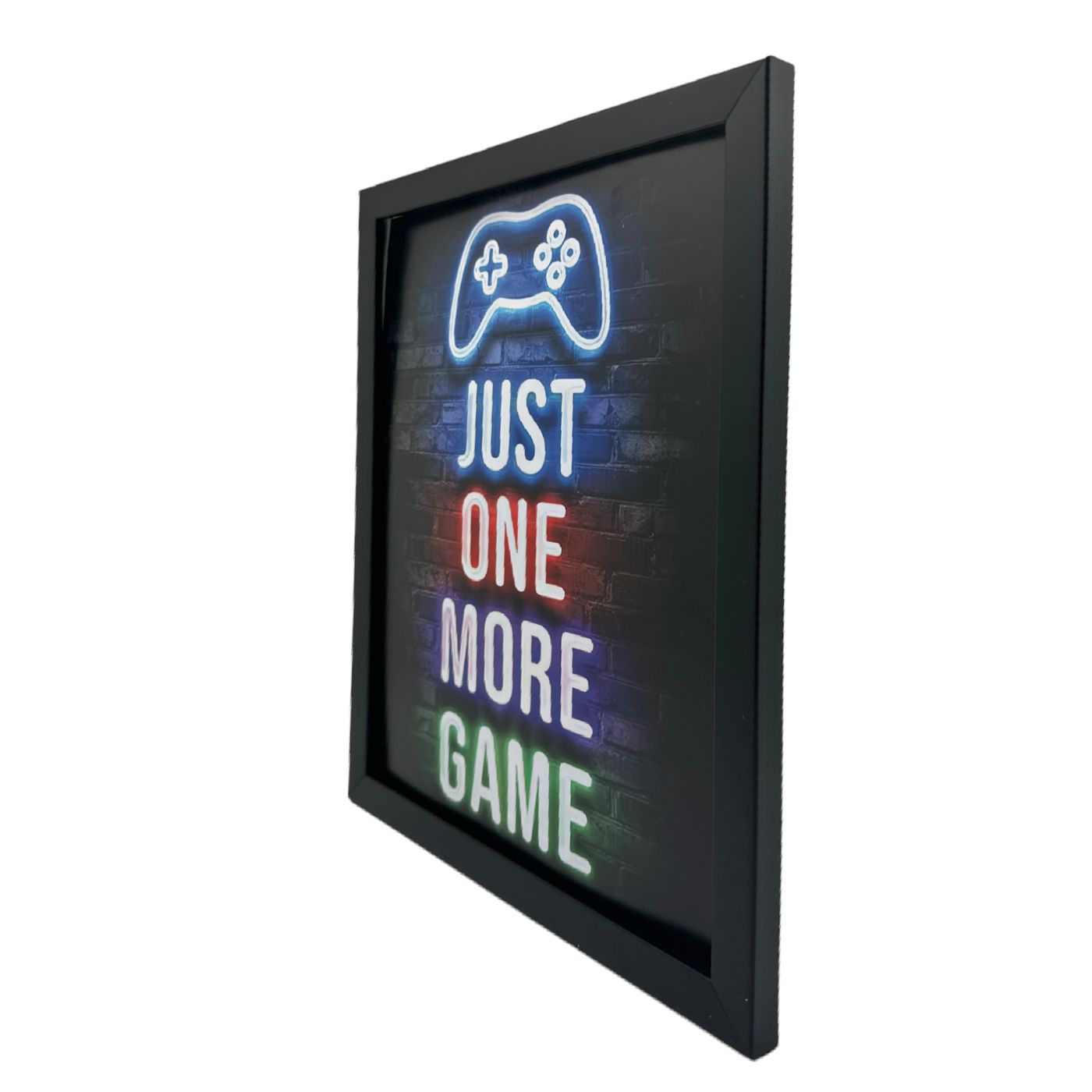 Vibrant Neon Game Wall Art with Frame - "Just One More Game"