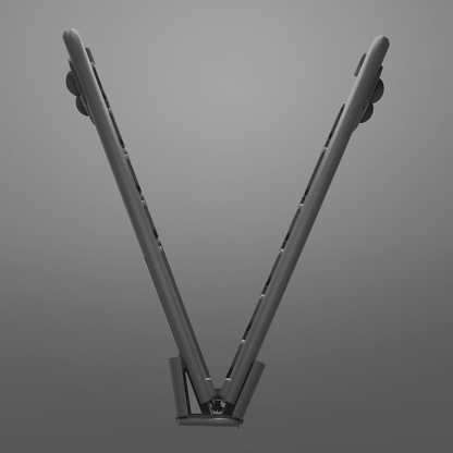 Gray laptop stand on a gradient gray background