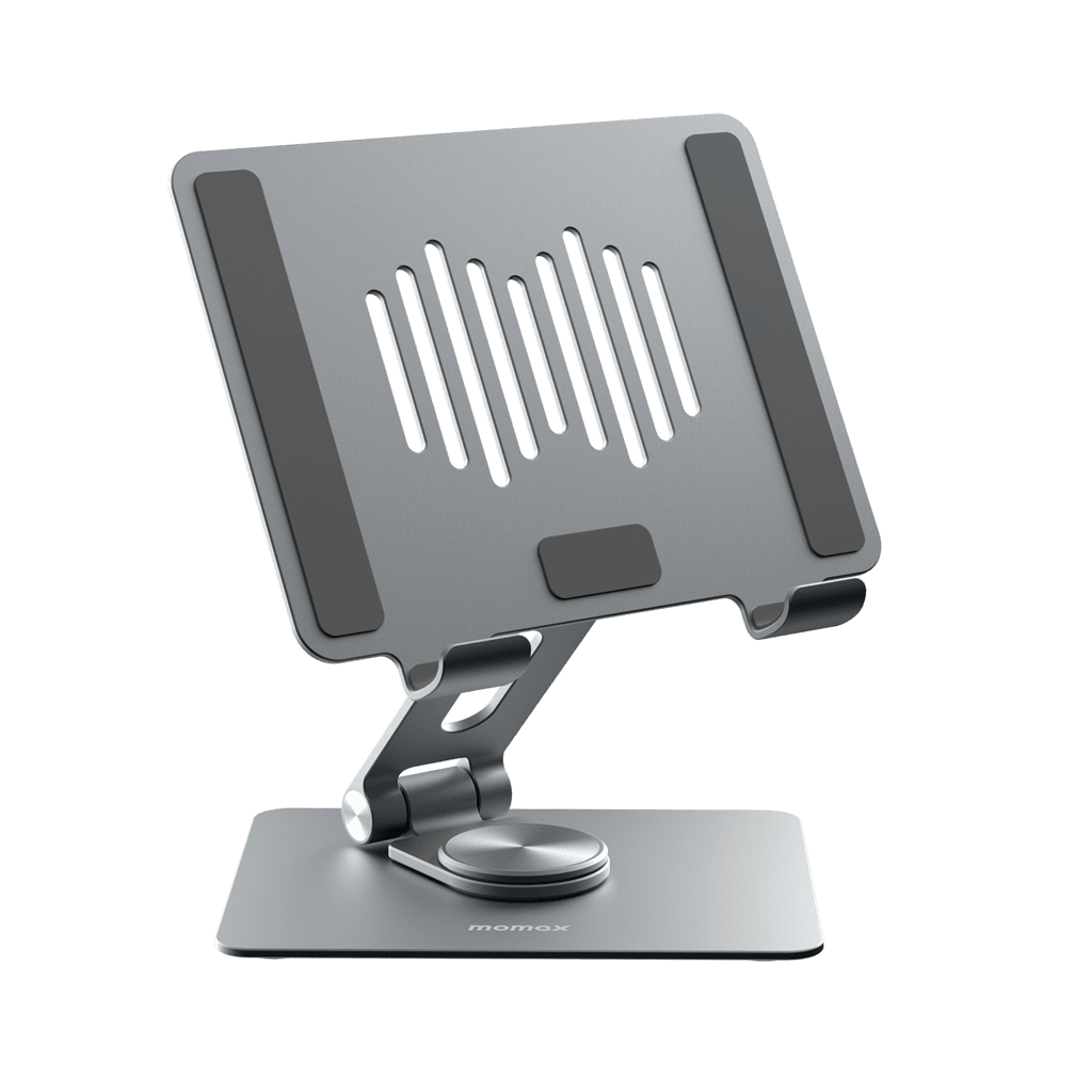 Gray laptop stand with adjustable angle on a transparent background