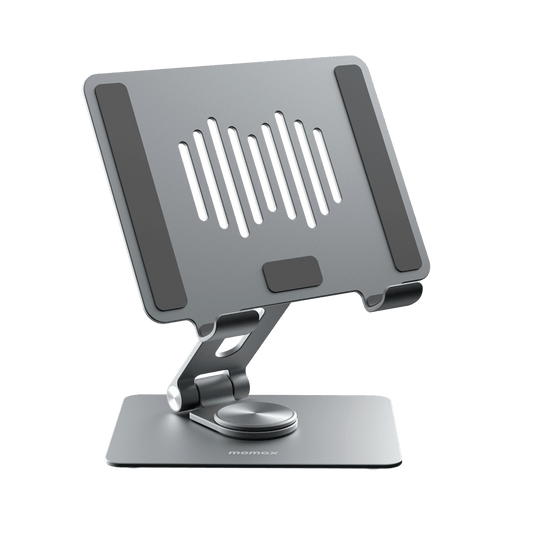 Gray laptop stand with adjustable angle on a transparent background