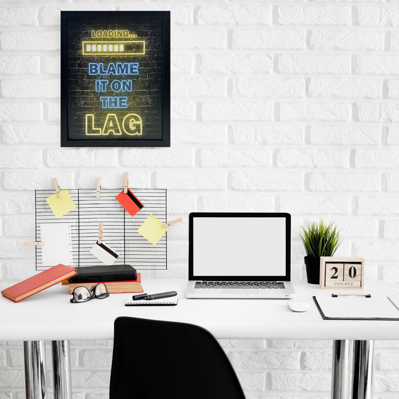 Vibrant Neon Game Wall Art with Frame - "Loading… Blame It On The Lag"