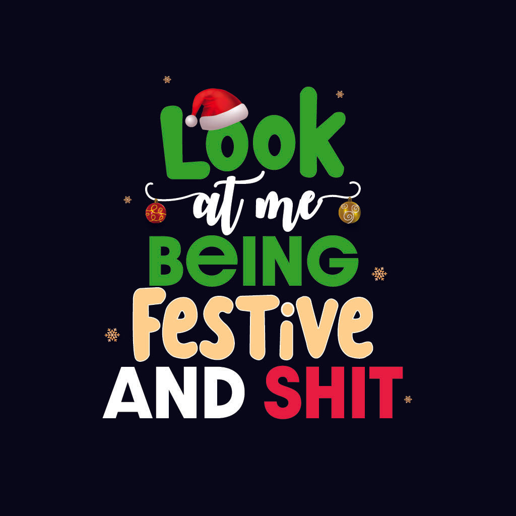 Colorful text with festive elements on a black background