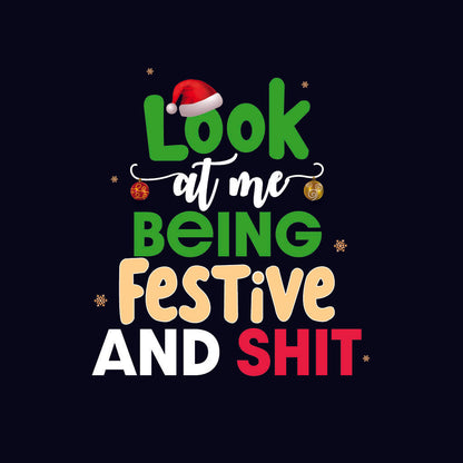 Colorful text with festive elements on a black background