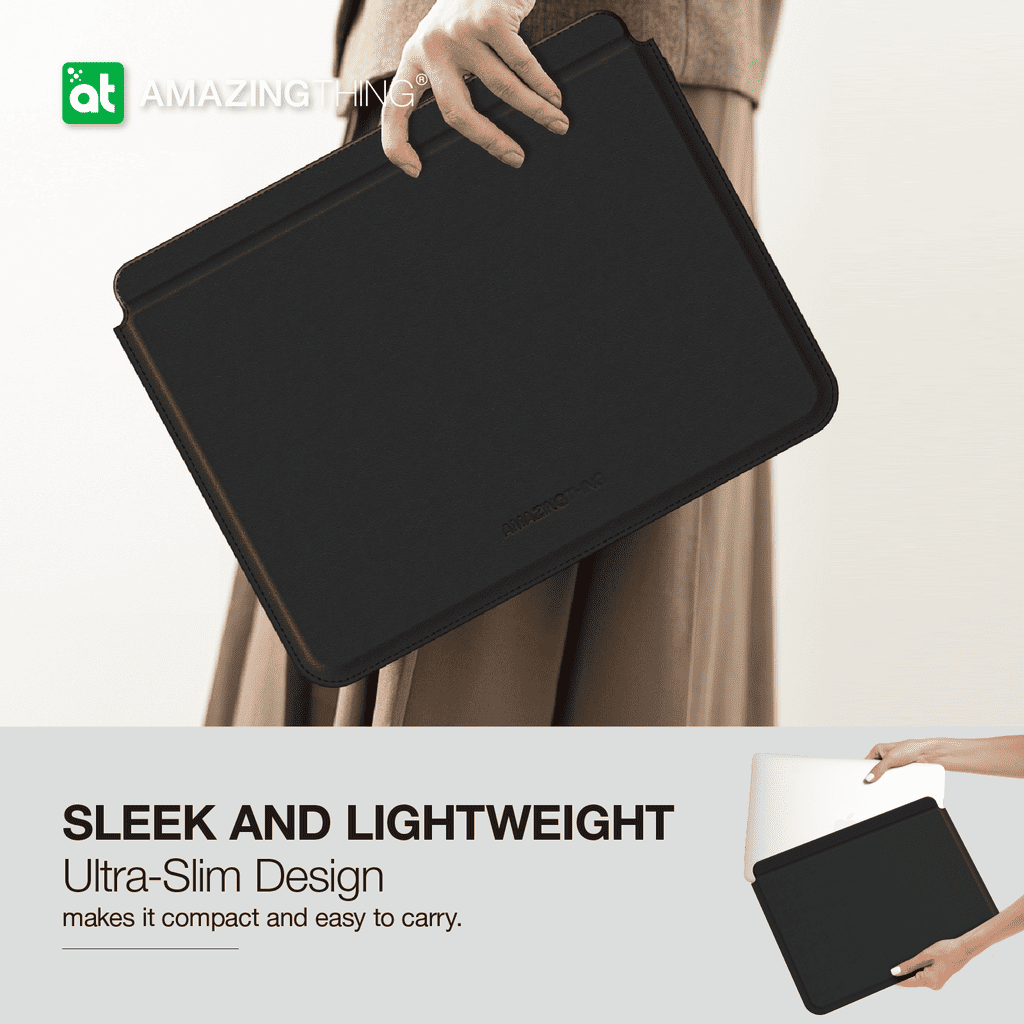 Black tablet case held by a person with 'Amazing Thing' branding, emphasizing sleek and lightweight design.