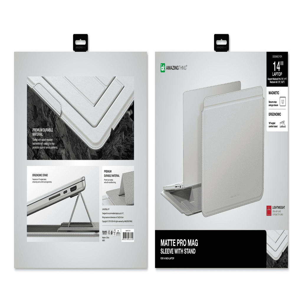 Package of Matte Pro Mag Sleeve with Stand for laptop on a white background