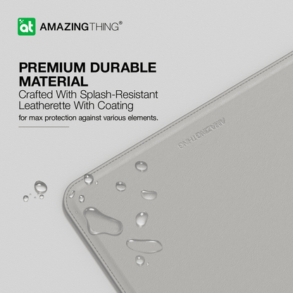Phone case with splash-resistant leatherette material on a gray background, featuring the 'Amazing Thing' brand.