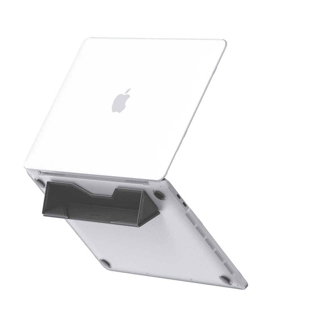 Clear laptop case with Apple logo on a white background