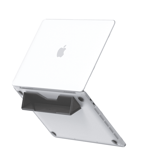 Clear laptop case with Apple logo on a white background