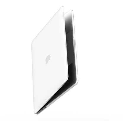 Clear laptop case with Apple logo on a white background
