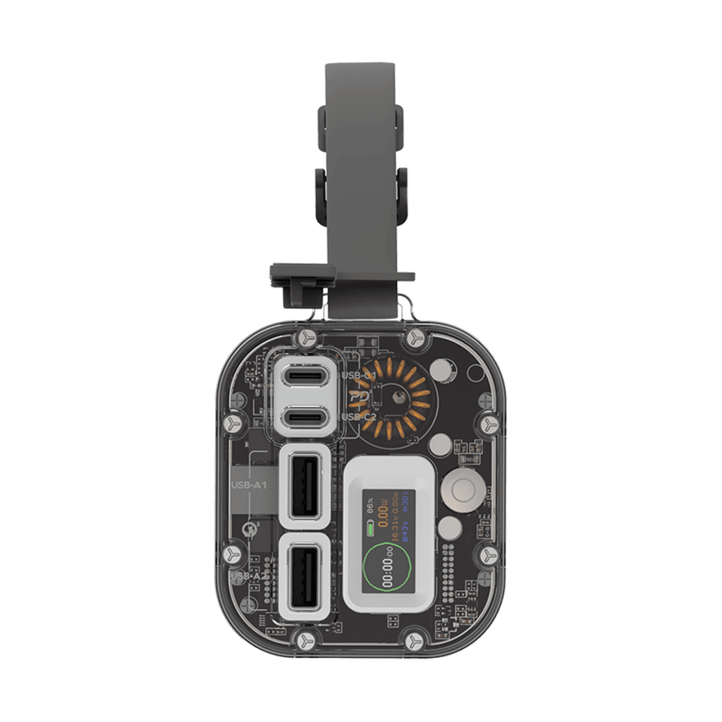 Electronic device with a clear casing on a green background