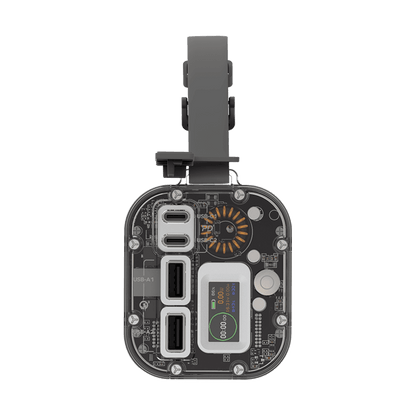 Electronic device with a clear casing on a green background