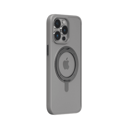 Gray phone case with Apple logo on a transparent background