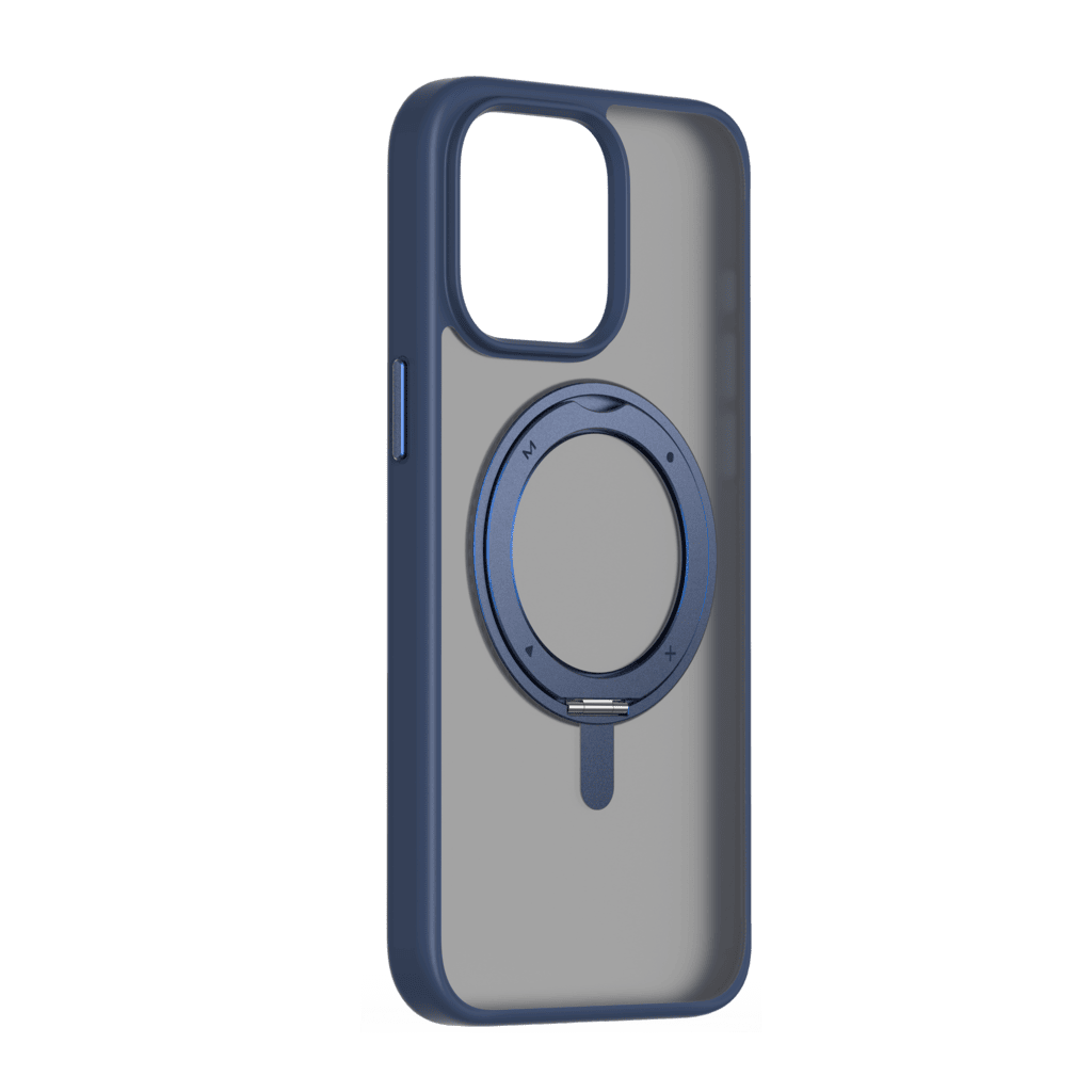 Phone case with a magnetic ring holder on a transparent background