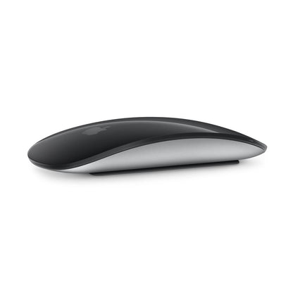 Black and silver computer mouse on a white background