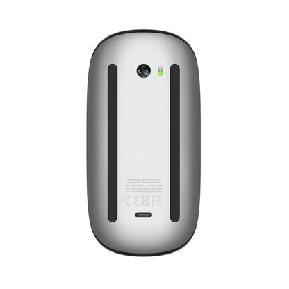 Silver electronic device with text on a white background