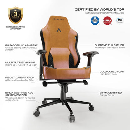 CYBEART | Vintage Edition - NEO Series Gaming / Office Chair | 4D Armrest, Magnetic Neck & Lumbar Pillow, Supreme PU Leather, Ergonomic, Recline & Tilt
