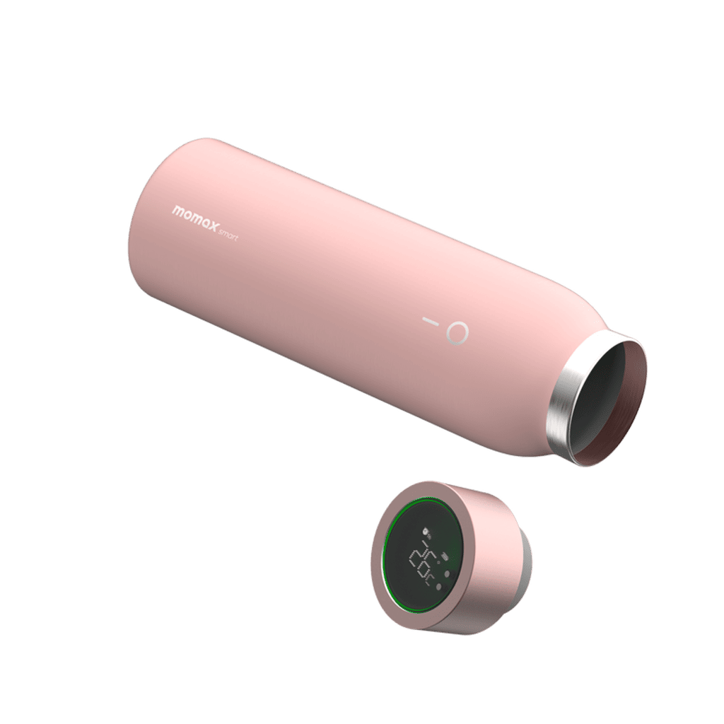 Pink thermos with digital display on a transparent background