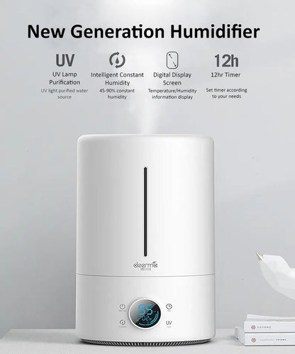 Deerma F628S Touch Display Smart Humidifier 5Liters Capacity UV Lamp Sterilization 3 Gear Mist Volume 12H Timing Touch Display 30dB Low Noise - White