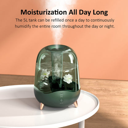 Deerma F329 Crystal Clear Ultrasonic Cool Mist Humidifier 5L Capacity Silent Aromatherapy Diffuser Transparent Water Tank | Water Shortage Protection - Green