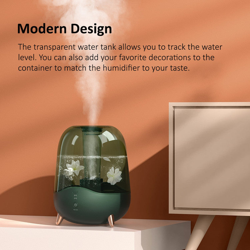 Deerma F329 Crystal Clear Ultrasonic Cool Mist Humidifier 5L Capacity Silent Aromatherapy Diffuser Transparent Water Tank | Water Shortage Protection - Green