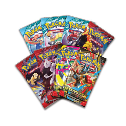 Collection of Pokémon trading card game packs on a white background