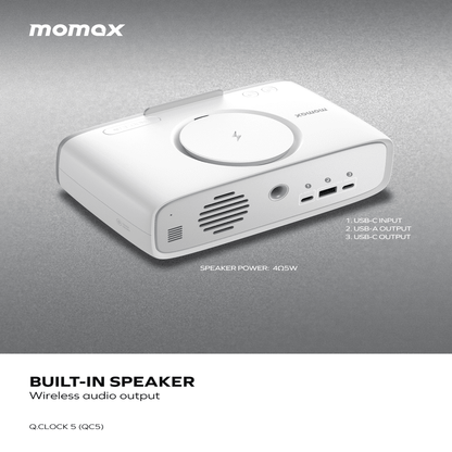 Momax built-in speaker on a gray background