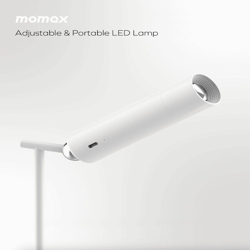 Momax adjustable portable LED lamp on a light gray background
