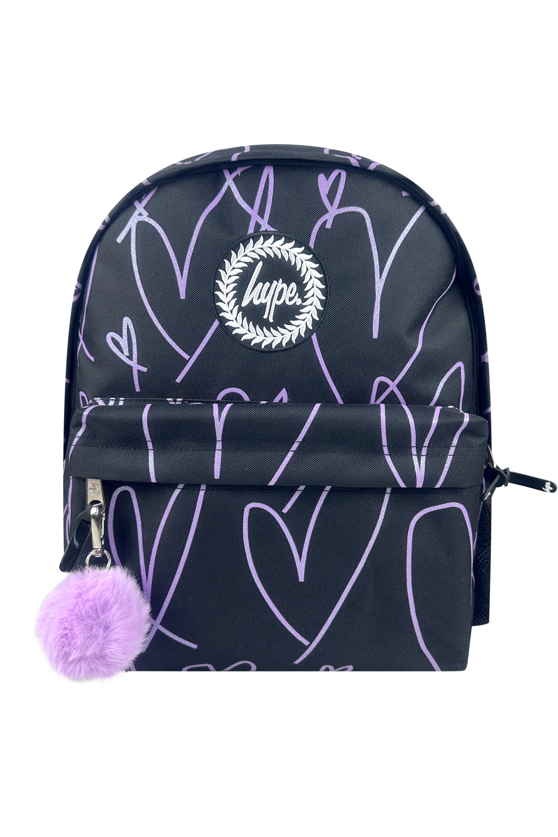 2-in-1 School Set Purple Glitter Scribble Heart Backpack Lunch