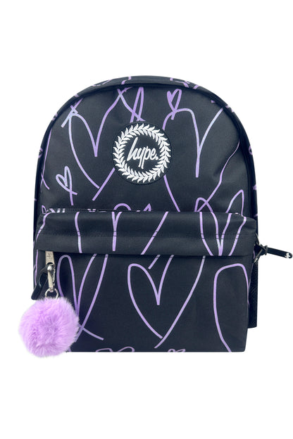 2-in-1 School Set - Purple Glitter Scribble Heart Backpack and Lunch Bag